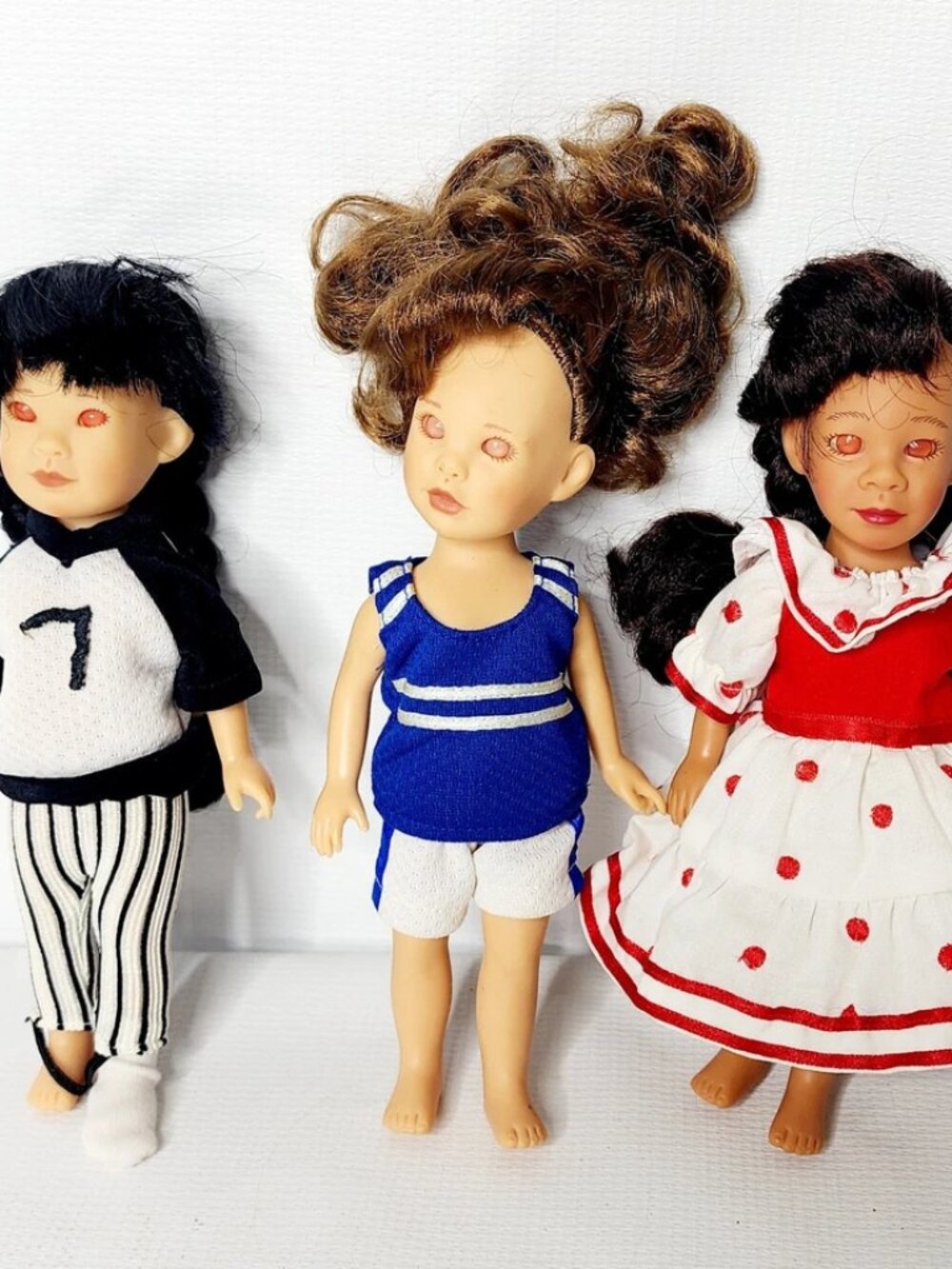 Lot of 3 Vintage Effanbee Vinyl Dolls 8" 1970s-80s Mixed Outfits Craft Repair